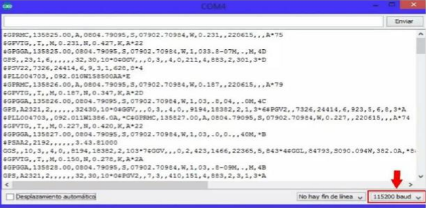 Figure 2. Configuring the GPS data reception rates in the Arduino tool